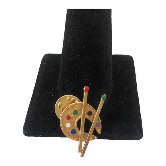 Vintage Artist's Palette Brush Paints Gold Tone Pin/Brooch - Picture 2 of 8